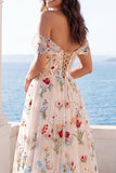 Corset fleuri ivoire à épaules dénudées, robe de mariée A Line