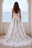 Robe de mariée sirène à motifs ivaire imprimés sur une épaule avec fente