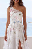 Robe de mariée sirène à motifs ivaire imprimés sur une épaule avec fente