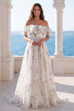 Robe de mariée à volants en ivoire à épaules décalées