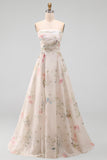 Robe de mariée sans bretelles A Line imprimée en ivoire avec traîne de chapelle
