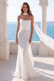 Robe de mariée corset sirène sans bretelles en ivoire, avec écharpe