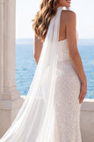 Robe de mariée corset sirène sans bretelles en ivoire, avec écharpe