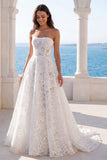 Robe de mariée en dentelle florale sans bretelles A Line