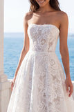 Robe de mariée en dentelle florale sans bretelles A Line
