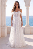 Corset de mariée brodé en ivoire décalé A Line Robe de mariée