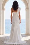 Robe de mariée de plage à volants avec traîne de sirène ivoire froncée et fente