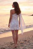Robe de mariée courte ivoire à fleurs à une épaule avec écharpe