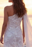 Robe de mariée courte ivoire à fleurs à une épaule avec écharpe