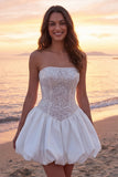 Corset ivoire scintillant Strapless A Line Short robe de mariée avec paillettes