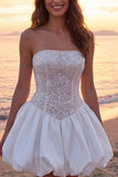 Corset ivoire scintillant Strapless A Line Short robe de mariée avec paillettes