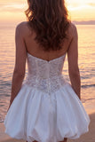 Corset ivoire scintillant Strapless A Line Short robe de mariée avec paillettes