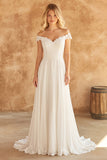 Robe de mariée en dentelle ivoire à épaules dénudées, ligne A