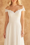 Robe de mariée en dentelle ivoire à épaules dénudées, ligne A