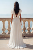 Robe de mariée en chiffon en ligne ivoire à volants en V avec fente