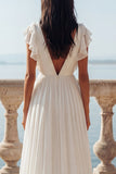 Robe de mariée en chiffon en ligne ivoire à volants en V avec fente