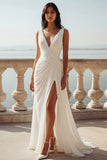 Robe de mariée en chiffon en V à col en V à traîne froncée
