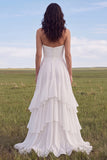 Robe de mariée bohème à volants en ivoire sans bretelles A Line avec fente