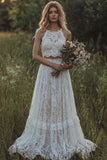 Robe de mariée bohème en dentelle ivoire à volants A en deux pièces