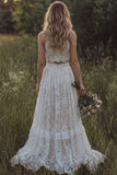 Robe de mariée bohème en dentelle ivoire à volants A en deux pièces