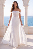Robe de mariée sirène en ivoire dénudée avec écharpe