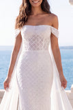Robe de mariée sirène en ivoire dénudée avec écharpe