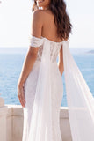 Robe de mariée sirène en ivoire dénudée avec écharpe