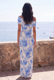 Robe mascale à la sirène fleur bleue dénudée avec fente
