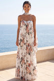 Robe à motifs floraux plissés A-Line Sweetheart Ivory Ivory avec foulard au col