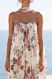Robe à motifs floraux plissés A-Line Sweetheart Ivory Ivory avec foulard au col