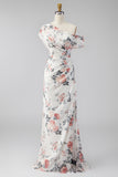 Robe longue de cérémonie en chiffon fleuri à fleurs en sirène noire à une épaule