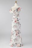 Robe longue de cérémonie en chiffon fleuri à fleurs en sirène noire à une épaule
