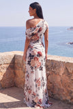 Robe longue de cérémonie en chiffon fleuri à fleurs en sirène noire à une épaule