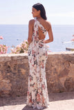 Robe Maxi à fleurs froncées en chiffon en chiffon en ivoire sirène