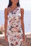 Robe Maxi à fleurs froncées en chiffon en chiffon en ivoire sirène