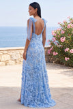 Robe maskini fleurie appliquée bleu sirène avec nœud