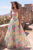 Robe Maxi sans bretelles fleur rose Daffodil A-Line