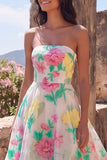 Robe Maxi sans bretelles fleur rose Daffodil A-Line