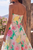Robe Maxi sans bretelles fleur rose Daffodil A-Line