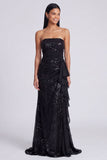 Robe formelle sirène rose clair rose clair et froncée sans bretelles
