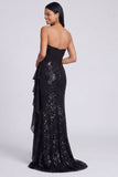 Robe formelle sirène rose clair rose clair et froncée sans bretelles