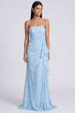 Robe formelle sirène rose clair rose clair et froncée sans bretelles