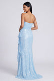 Robe formelle sirène rose clair rose clair et froncée sans bretelles