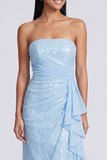 Robe formelle sirène rose clair rose clair et froncée sans bretelles