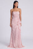 Robe formelle sirène rose clair rose clair et froncée sans bretelles