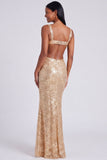 Robe formelle de sirène bleu clair à col carré à sequins
