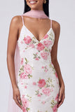 Robe Maxi à fleurs Sirène rose blanc avec paillettes