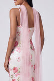 Robe Maxi à fleurs Sirène rose blanc avec paillettes