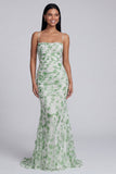 Robe formelle à bretelles fines en sirène vert clair