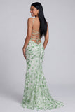 Robe formelle à bretelles fines en sirène vert clair